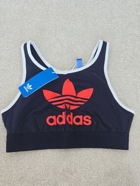 adidas Black Sports Bra with Red Trefoil Logo